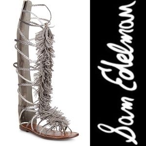 SAM EDELMAN Gia Fringed Leather Gladiator Sandals